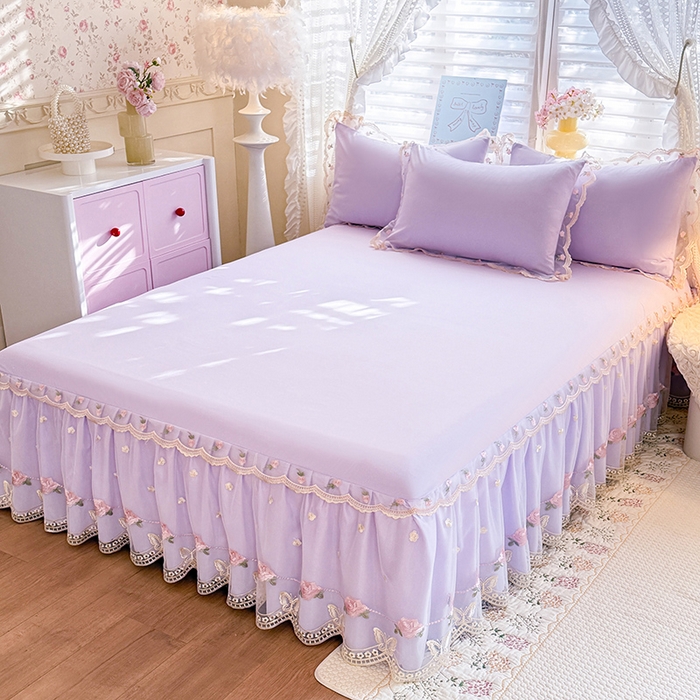 91家纺网 家纺一手货源 找家纺 漫布云家纺 2026春夏超柔水洗棉床裙款四件套-唯爱系列 唯爱-香芋紫