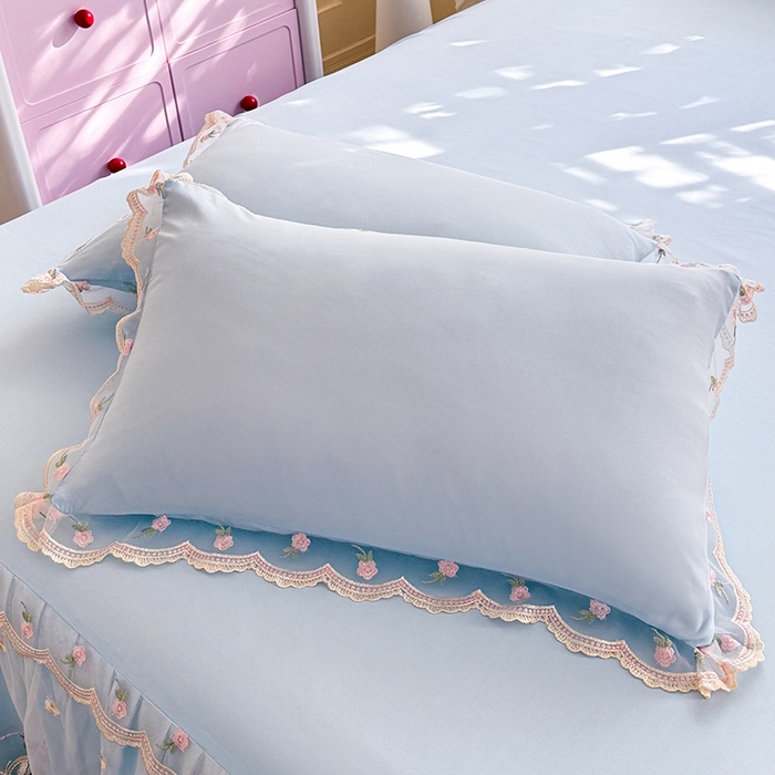 91家纺网 家纺一手货源 找家纺 漫布云家纺 2026春夏超柔水洗棉床裙款四件套-唯爱系列 唯爱-梦幻蓝