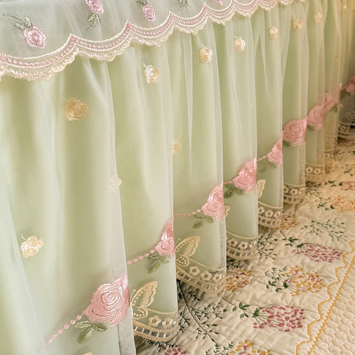 91家纺网 家纺一手货源 找家纺 漫布云家纺 2026春夏超柔水洗棉床裙款四件套-唯爱系列 唯爱-薄荷绿