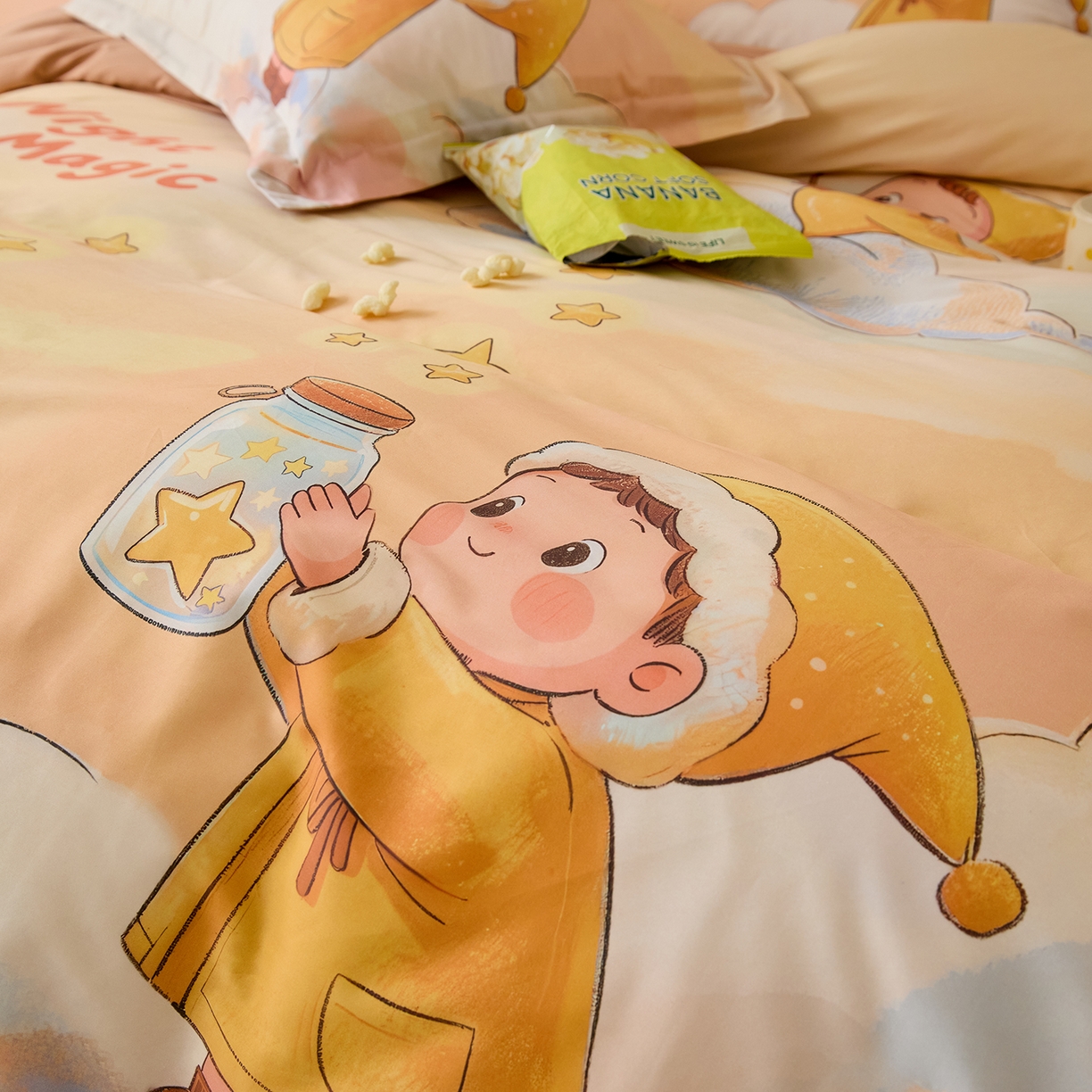 91家纺网 家纺一手货源 找家纺 梧桐树 2026新款60长绒棉平网大版系列四件套 P38许愿瓶桔