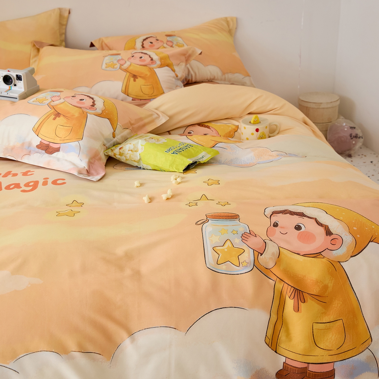 91家纺网 家纺一手货源 找家纺 梧桐树 2026新款60长绒棉平网大版系列四件套 P38许愿瓶桔