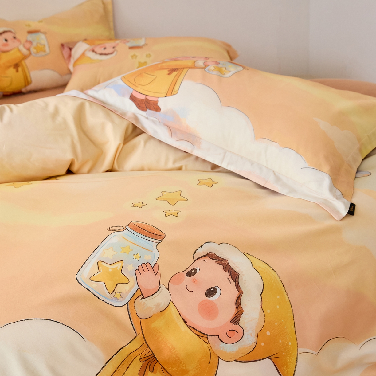 91家纺网 家纺一手货源 找家纺 梧桐树 2026新款60长绒棉平网大版系列四件套 P38许愿瓶桔