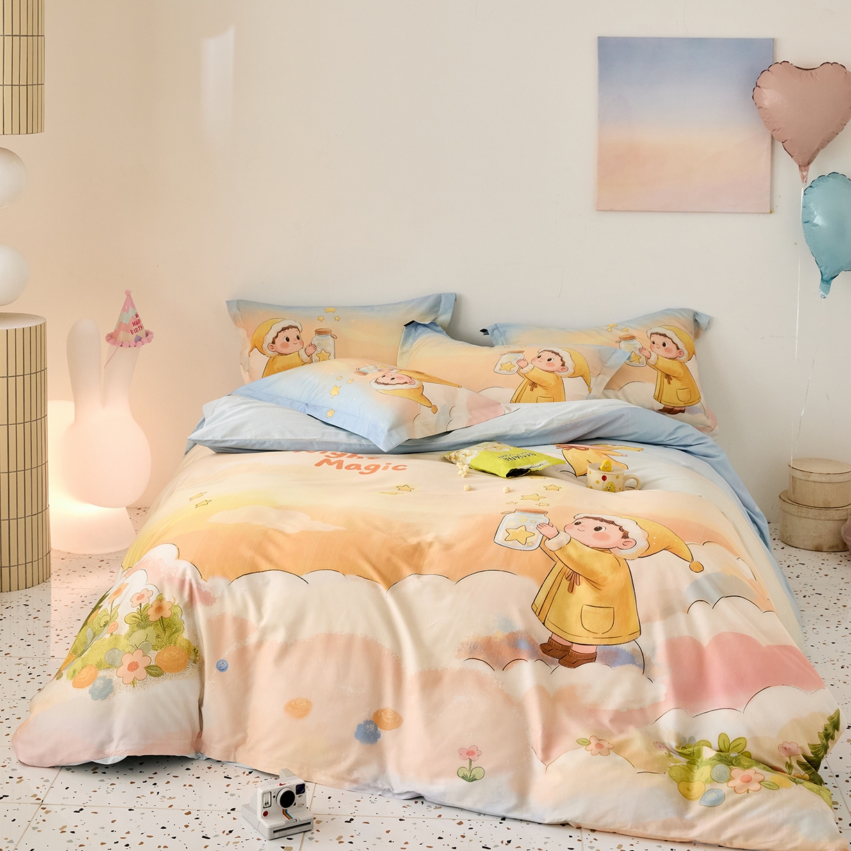 梧桐树 2026新款60长绒棉平网大版系列四件套 P39星星人蓝