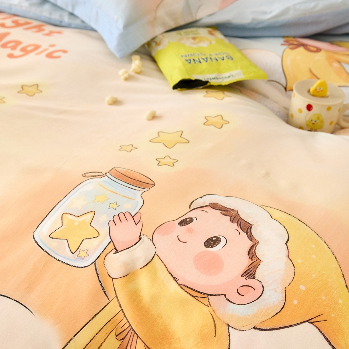 91家纺网 家纺一手货源 找家纺 梧桐树 2026新款60长绒棉平网大版系列四件套 P39星星人蓝