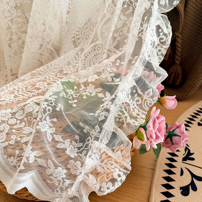 91家纺网 家纺一手货源 找家纺 都市缘蚊帐 2026新款浪漫落地蕾丝花边蚊帐905提花系带系列 苏格兰-奶油白