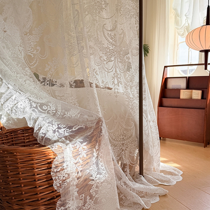 91家纺网 家纺一手货源 找家纺 都市缘蚊帐 2026新款浪漫落地蕾丝花边蚊帐905提花系带系列 挪威森林-奶油白