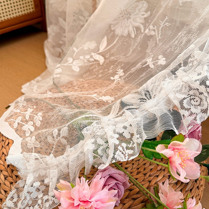 91家纺网 家纺一手货源 找家纺 都市缘蚊帐 2026新款浪漫落地蕾丝花边蚊帐905提花系带系列 春日里-奶油白