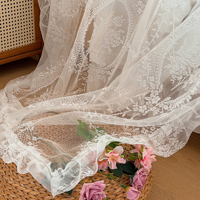 91家纺网 家纺一手货源 找家纺 都市缘蚊帐 2026新款浪漫落地蕾丝花边蚊帐905提花系带系列 薇尔庄园-奶油白