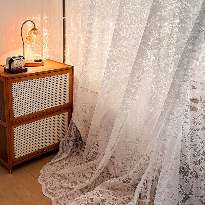 91家纺网 家纺一手货源 找家纺 都市缘蚊帐 2026新款浪漫落地蕾丝花边蚊帐905提花系带系列 盛夏-奶油白