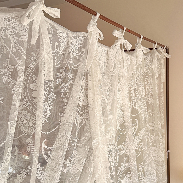 91家纺网 家纺一手货源 找家纺 都市缘蚊帐 2026新款浪漫落地蕾丝花边蚊帐905提花系带系列 挪威森林-奶油白