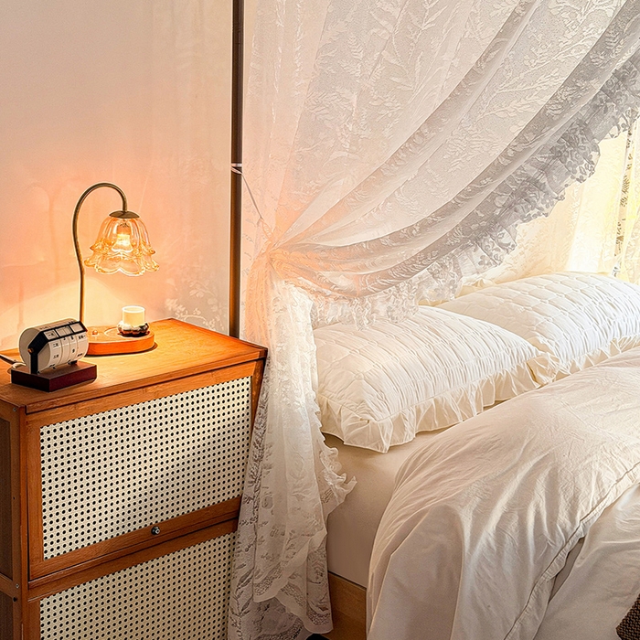 91家纺网 家纺一手货源 找家纺 都市缘蚊帐 2026新款浪漫落地蕾丝花边蚊帐905提花系带系列 盛夏-奶油白