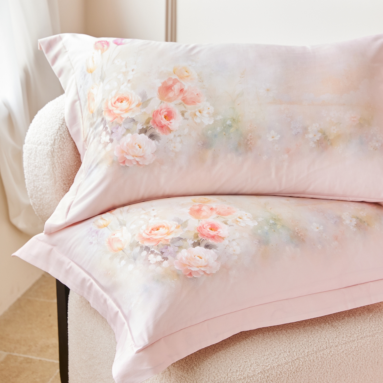 91家纺网 家纺一手货源 找家纺 梧桐树 2026新款60长绒棉平网大版系列四件套 PO3花雅粉