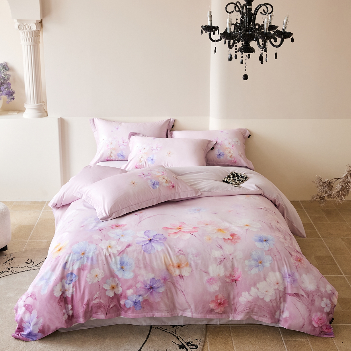 梧桐树 2026新款60长绒棉平网大版系列四件套 PO5若溪粉