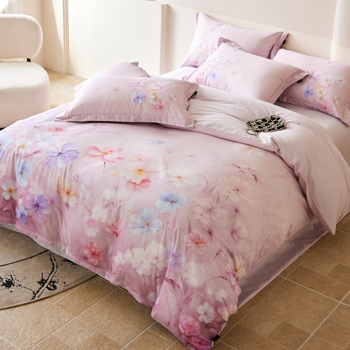 91家纺网 家纺一手货源 找家纺 梧桐树 2026新款60长绒棉平网大版系列四件套 PO5若溪粉