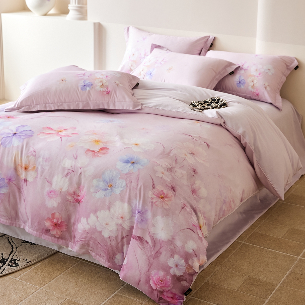 91家纺网 家纺一手货源 找家纺 梧桐树 2026新款60长绒棉平网大版系列四件套 PO5若溪粉