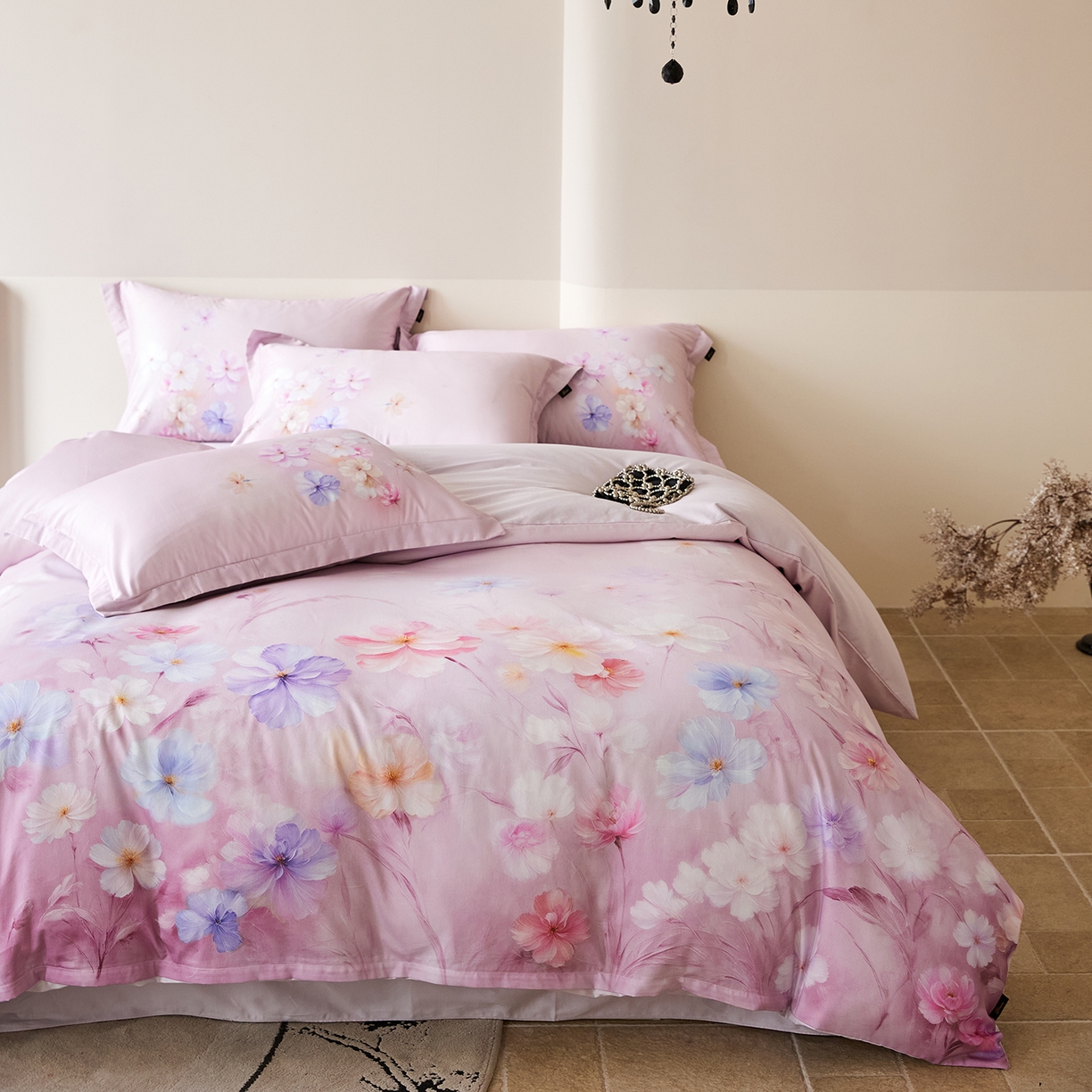 91家纺网 家纺一手货源 找家纺 梧桐树 2026新款60长绒棉平网大版系列四件套 PO5若溪粉