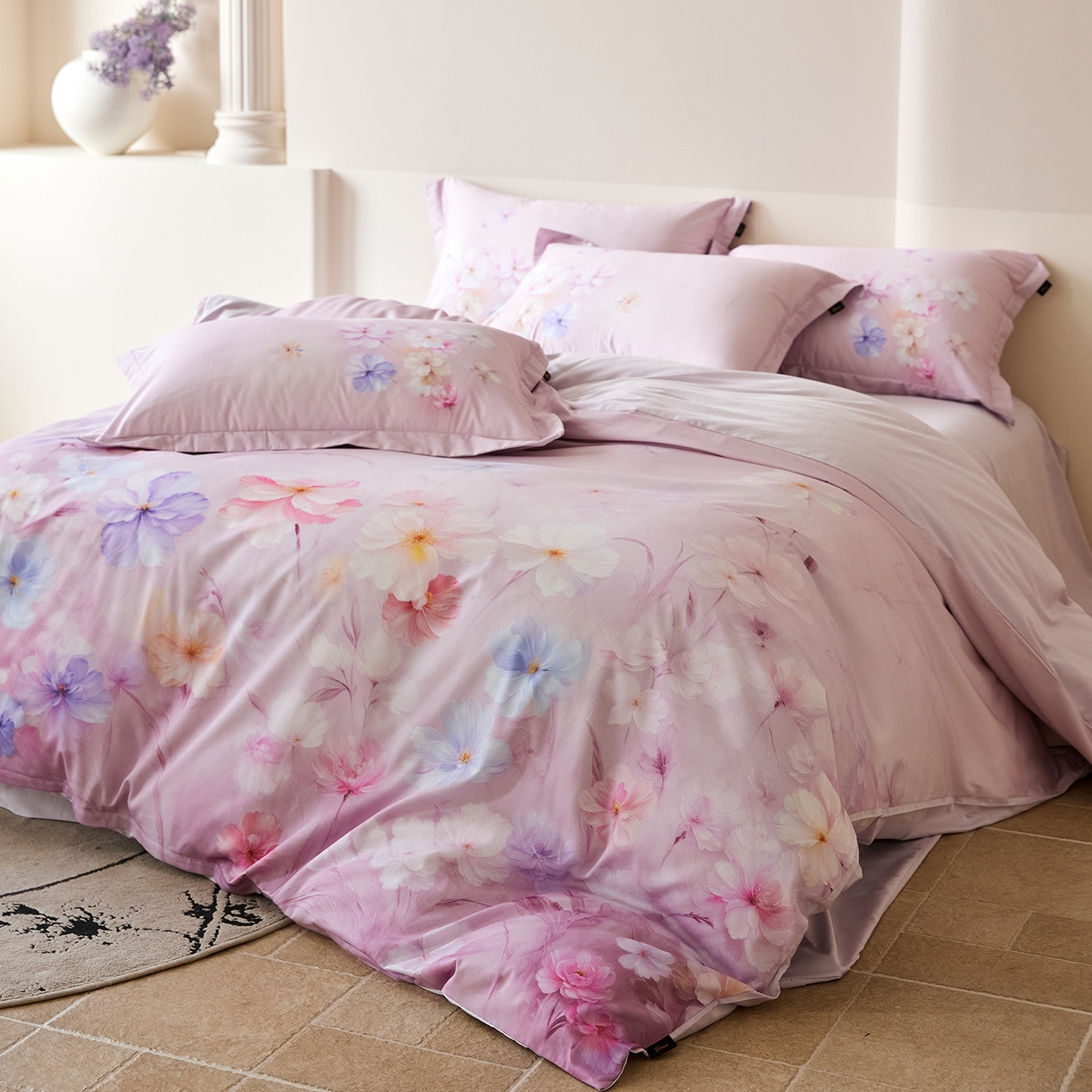 91家纺网 家纺一手货源 找家纺 梧桐树 2026新款60长绒棉平网大版系列四件套 PO5若溪粉