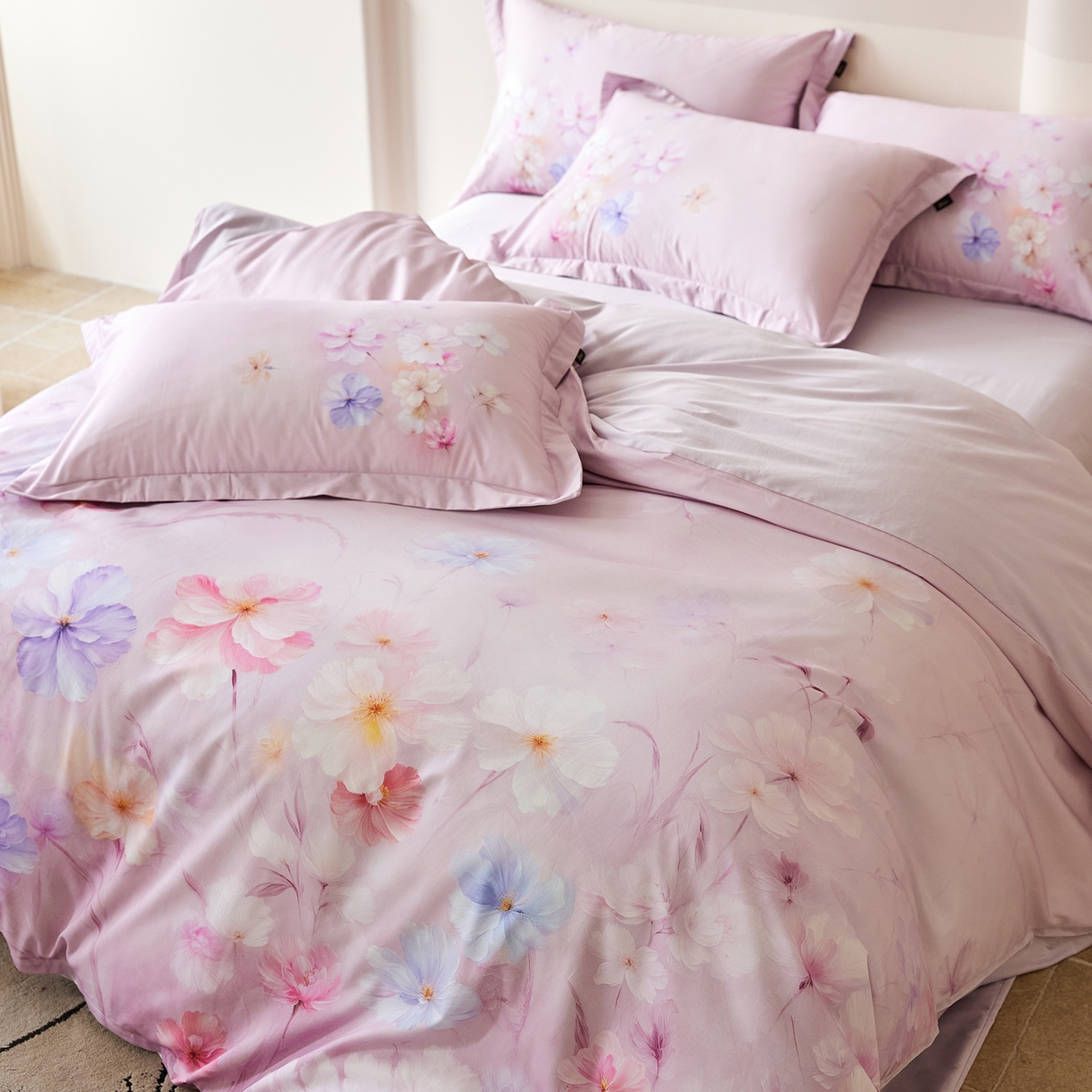 91家纺网 家纺一手货源 找家纺 梧桐树 2026新款60长绒棉平网大版系列四件套 PO5若溪粉