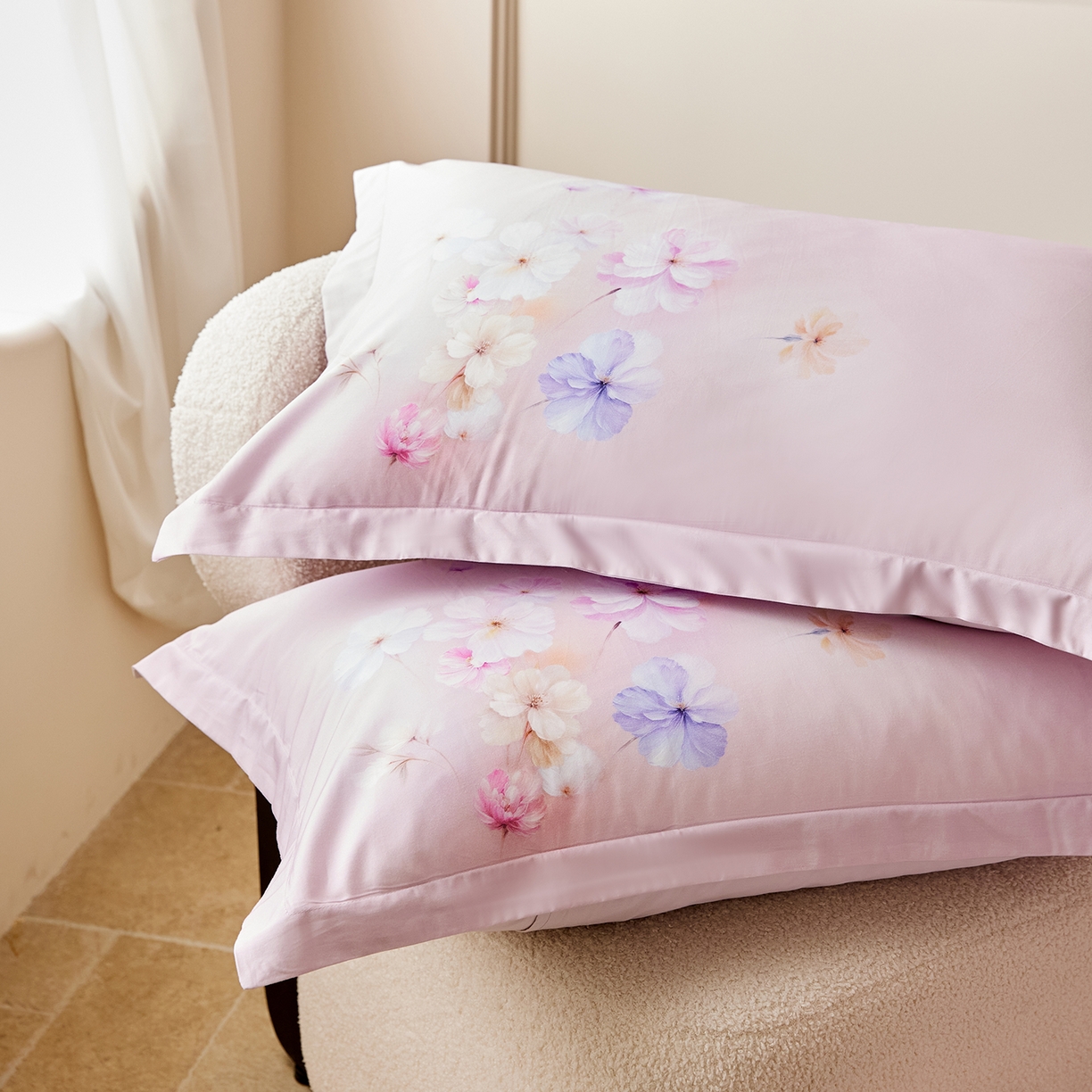 91家纺网 家纺一手货源 找家纺 梧桐树 2026新款60长绒棉平网大版系列四件套 PO5若溪粉