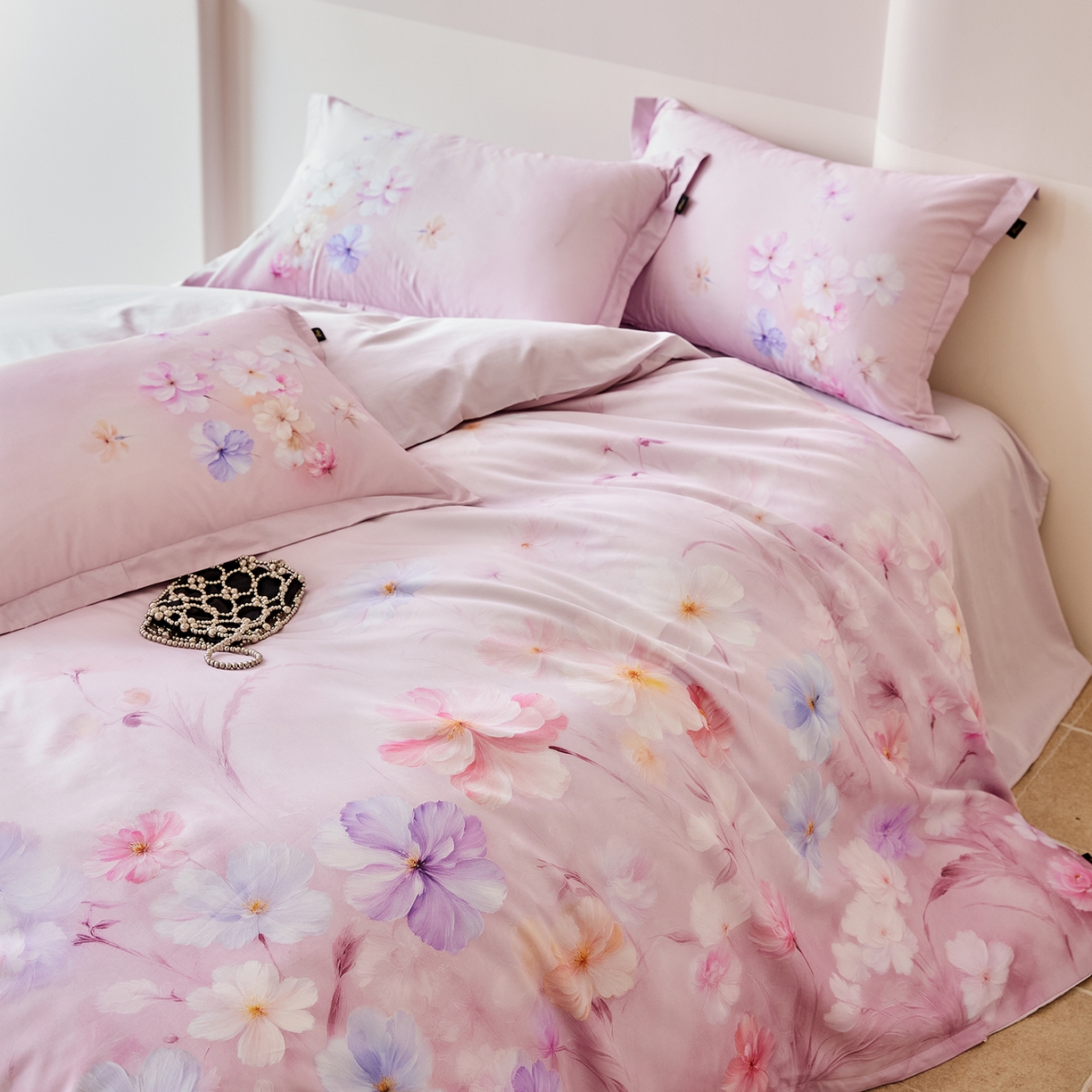 91家纺网 家纺一手货源 找家纺 梧桐树 2026新款60长绒棉平网大版系列四件套 PO5若溪粉