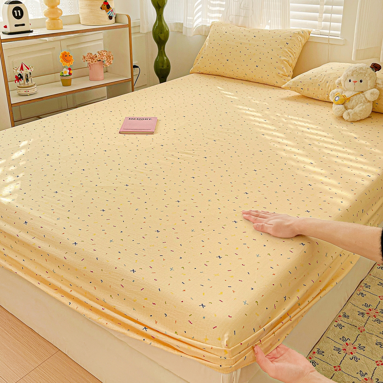 91家纺网 家纺一手货源 找家纺 （总）仟人梦 2026新款云感双层纱印花单床笠床笠单件