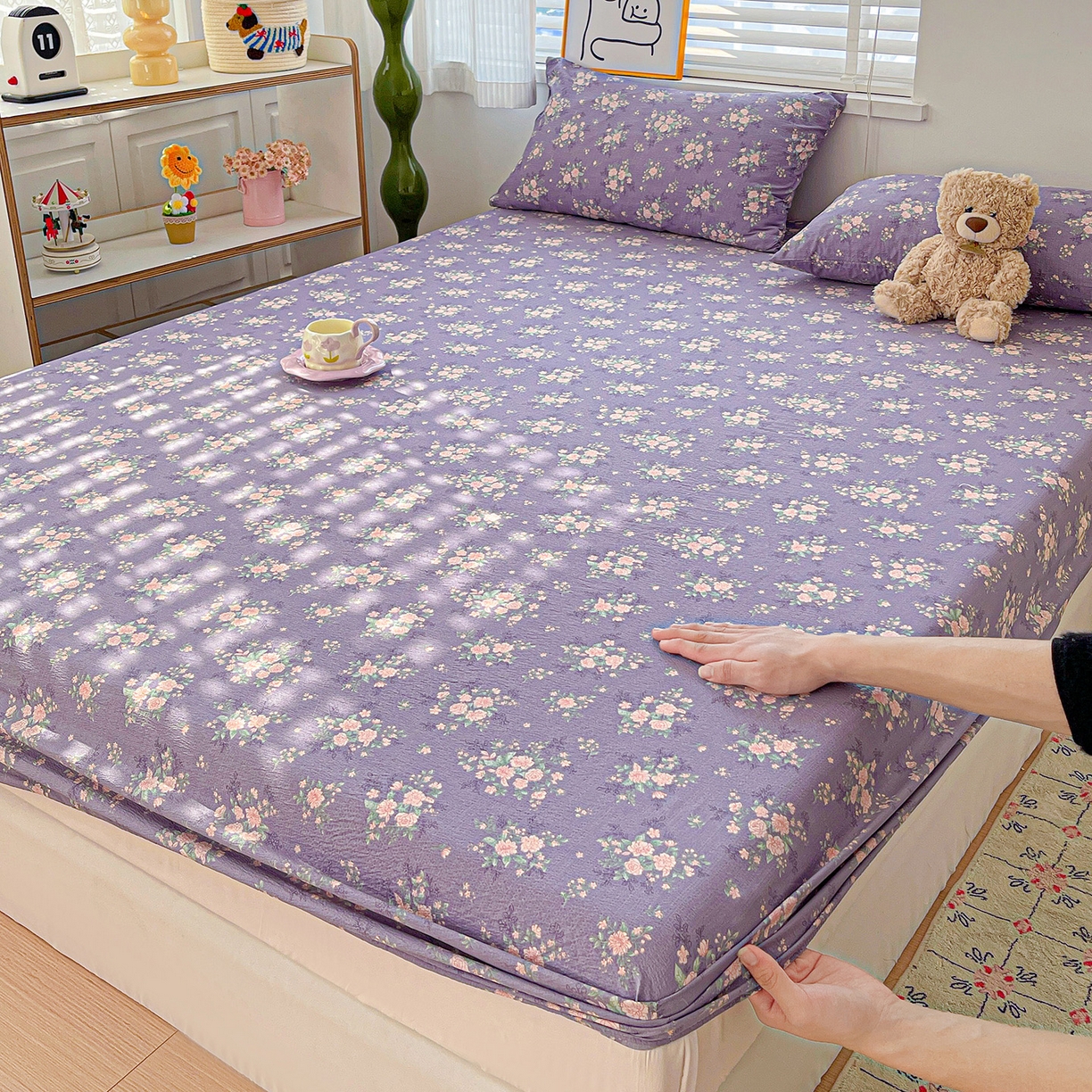 91家纺网 家纺一手货源 找家纺 仟人梦 2026新款云感双层纱印花单床笠床笠单件 豆蔻