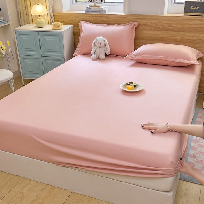 默忆 2026新款针织双层纱印花糯小棉床笠 西瓜粉