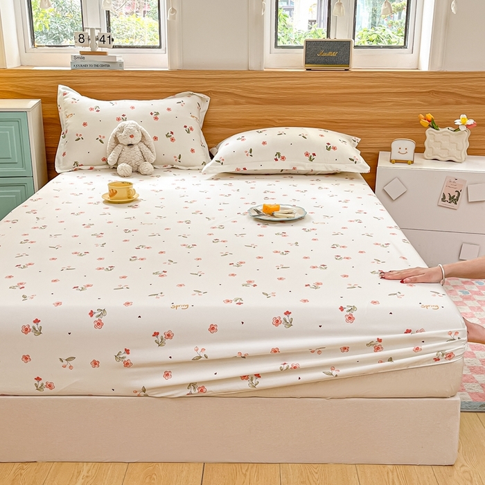 91家纺网 家纺一手货源 找家纺 （总）默忆 2026新款针织双层纱印花糯小棉床笠