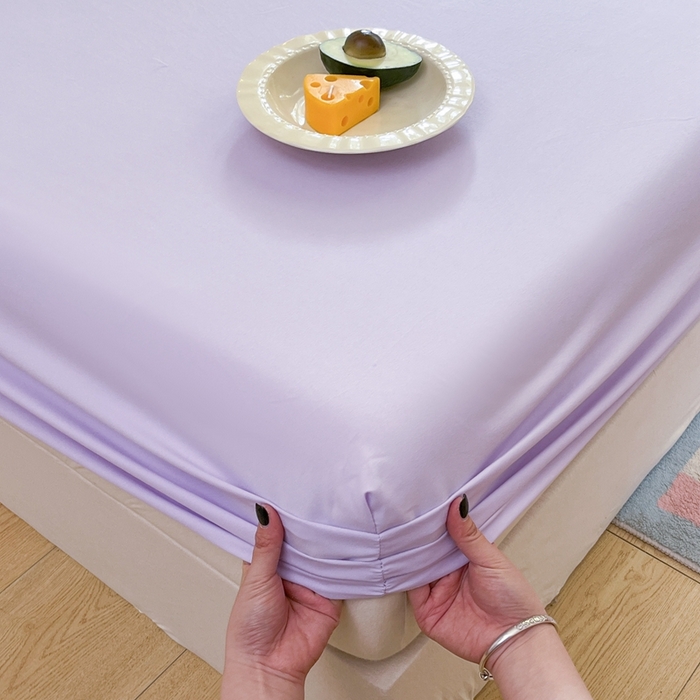 91家纺网 家纺一手货源 找家纺 默忆 2026新款针织双层纱印花糯小棉床笠 熏衣紫