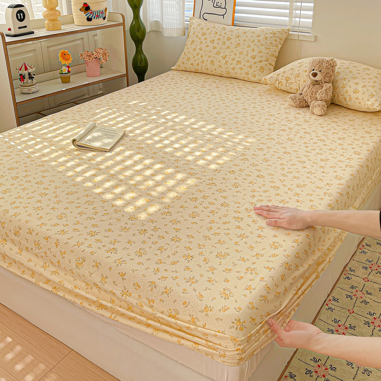 91家纺网 家纺一手货源 找家纺 仟人梦 2026新款云感双层纱印花单床笠床笠单件 舒芙蕾