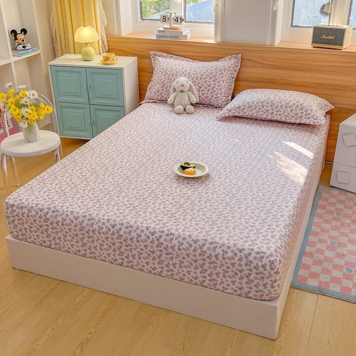 91家纺网 家纺一手货源 找家纺 默忆 2026新款针织双层纱印花糯小棉床笠 花海-玉