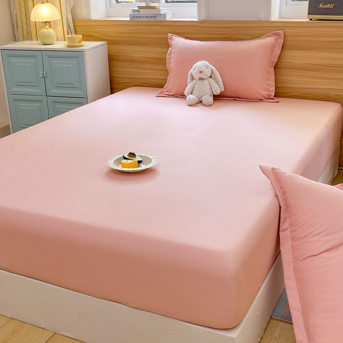 91家纺网 家纺一手货源 找家纺 默忆 2026新款针织双层纱印花糯小棉床笠 西瓜粉