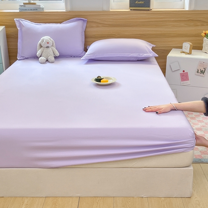 91家纺网 家纺一手货源 找家纺 默忆 2026新款针织双层纱印花糯小棉床笠 熏衣紫