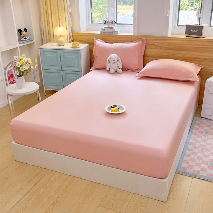 91家纺网 家纺一手货源 找家纺 默忆 2026新款针织双层纱印花糯小棉床笠 西瓜粉