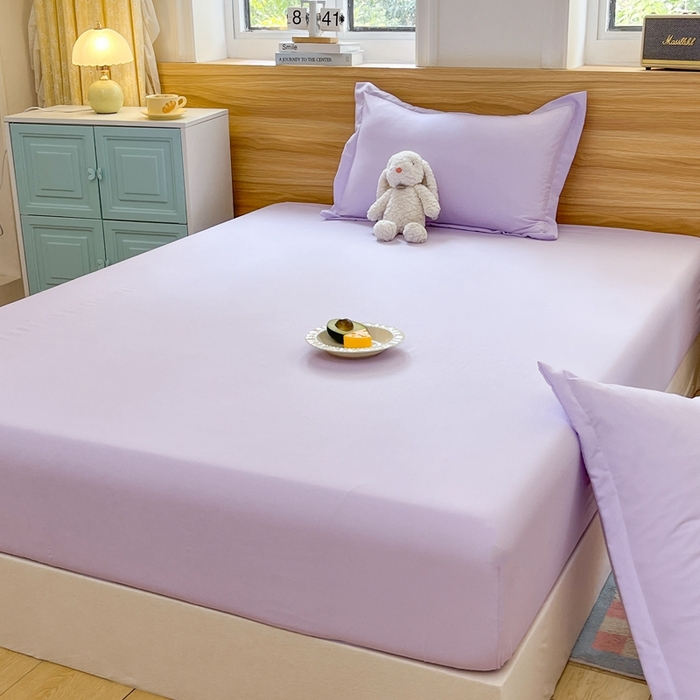 91家纺网 家纺一手货源 找家纺 默忆 2026新款针织双层纱印花糯小棉床笠 熏衣紫