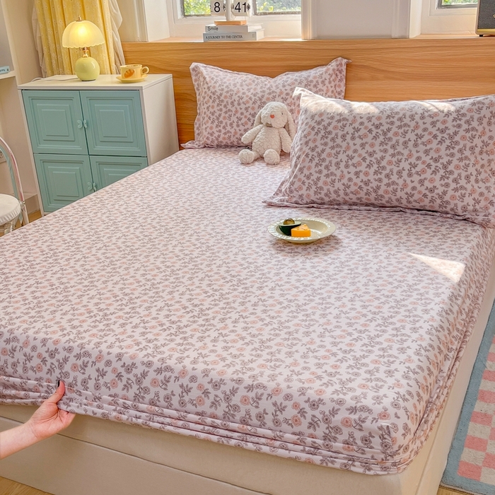 91家纺网 家纺一手货源 找家纺 默忆 2026新款针织双层纱印花糯小棉床笠 花海-玉