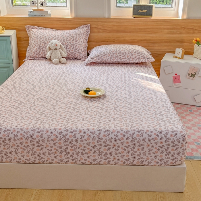 91家纺网 家纺一手货源 找家纺 默忆 2026新款针织双层纱印花糯小棉床笠 花海-玉