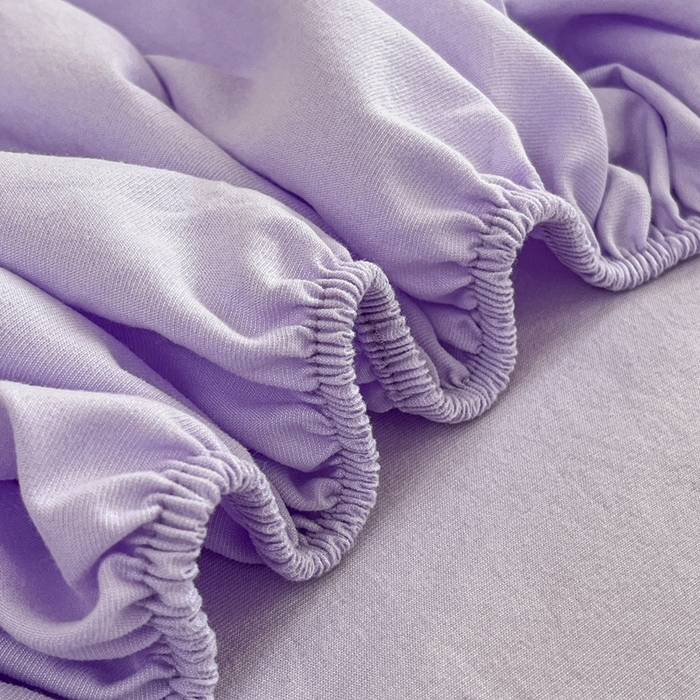 91家纺网 家纺一手货源 找家纺 默忆 2026新款针织双层纱印花糯小棉床笠 熏衣紫