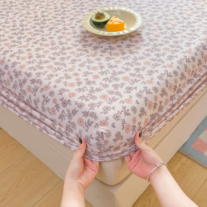 91家纺网 家纺一手货源 找家纺 默忆 2026新款针织双层纱印花糯小棉床笠 花海-玉