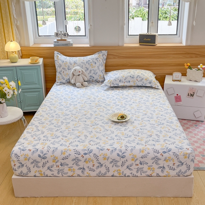 91家纺网 家纺一手货源 找家纺 默忆 2026新款针织双层纱印花糯小棉床笠 花枝招展