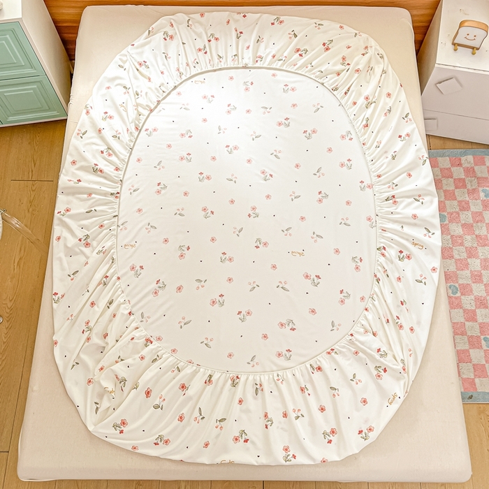 91家纺网 家纺一手货源 找家纺 默忆 2026新款针织双层纱印花糯小棉床笠 粉玫瑰