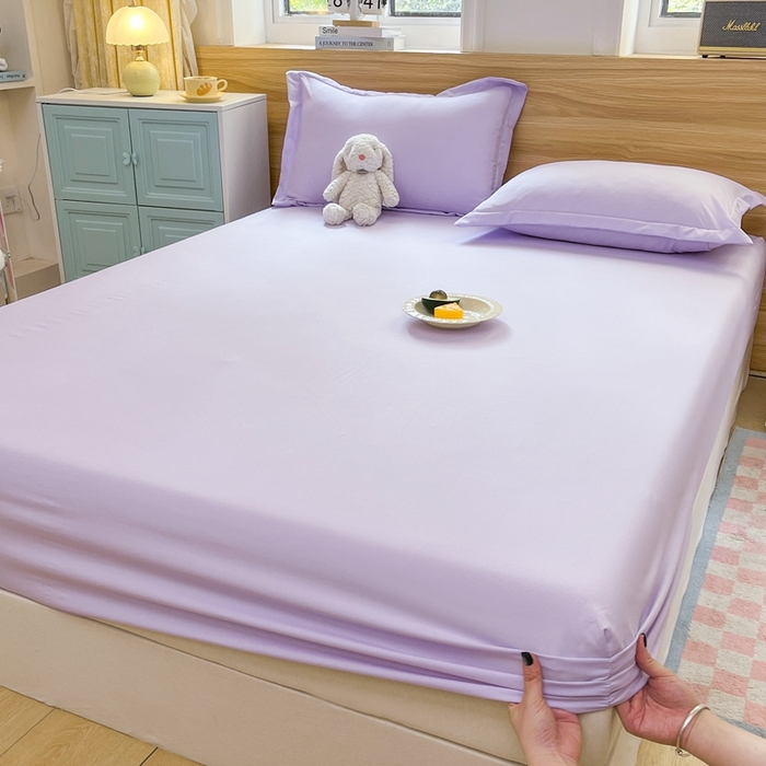 91家纺网 家纺一手货源 找家纺 默忆 2026新款针织双层纱印花糯小棉床笠 熏衣紫