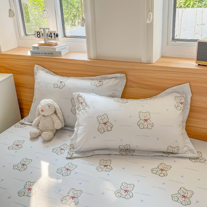 91家纺网 家纺一手货源 找家纺 默忆 2026新款针织双层纱印花糯小棉床笠 七彩小熊