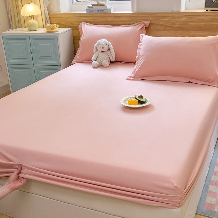 91家纺网 家纺一手货源 找家纺 默忆 2026新款针织双层纱印花糯小棉床笠 西瓜粉