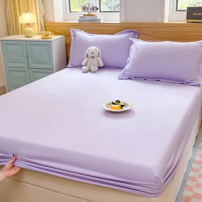 91家纺网 家纺一手货源 找家纺 默忆 2026新款针织双层纱印花糯小棉床笠 熏衣紫