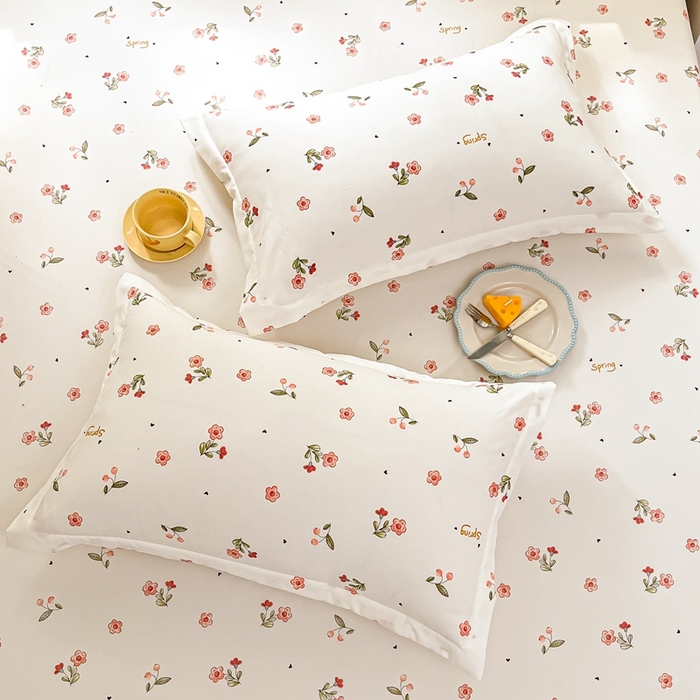 91家纺网 家纺一手货源 找家纺 默忆 2026新款针织双层纱印花糯小棉床笠 粉玫瑰