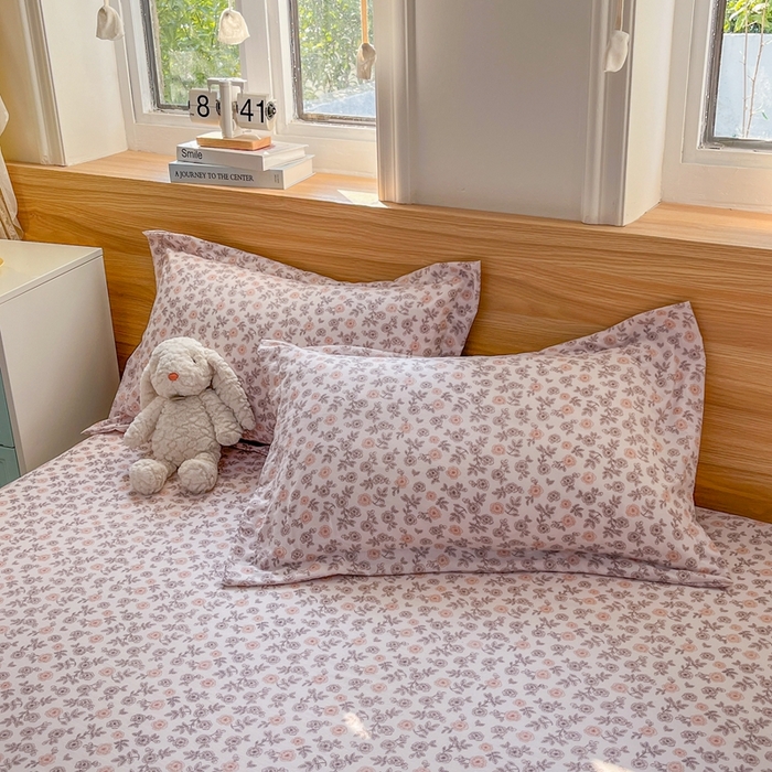 91家纺网 家纺一手货源 找家纺 默忆 2026新款针织双层纱印花糯小棉床笠 花海-玉