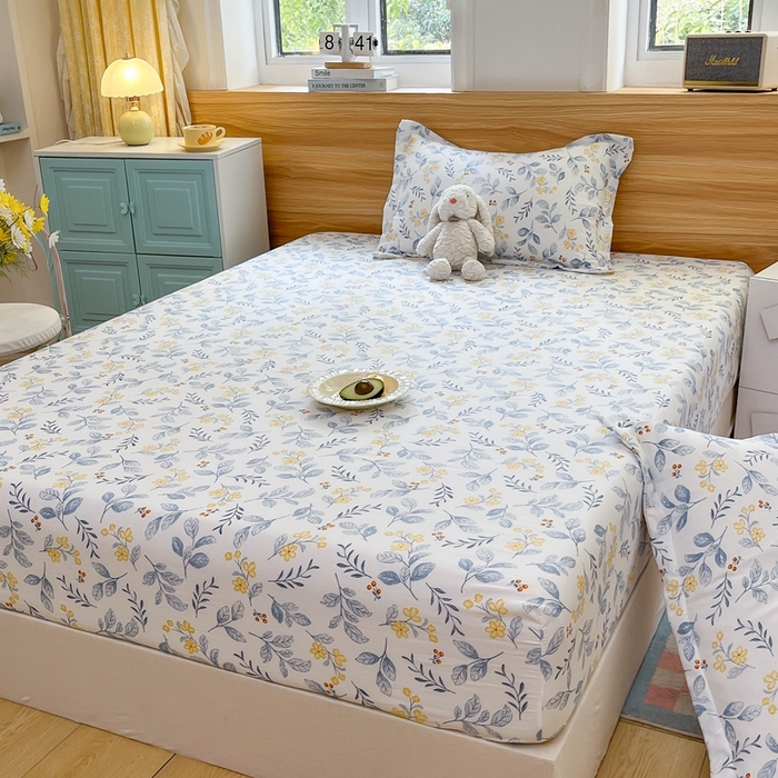 91家纺网 家纺一手货源 找家纺 默忆 2026新款针织双层纱印花糯小棉床笠 花枝招展