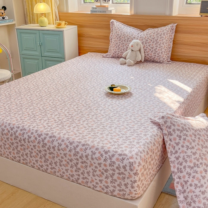 91家纺网 家纺一手货源 找家纺 默忆 2026新款针织双层纱印花糯小棉床笠 花海-玉