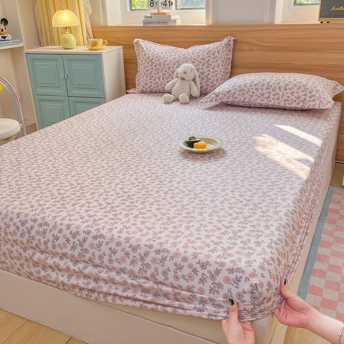 91家纺网 家纺一手货源 找家纺 默忆 2026新款针织双层纱印花糯小棉床笠 花海-玉